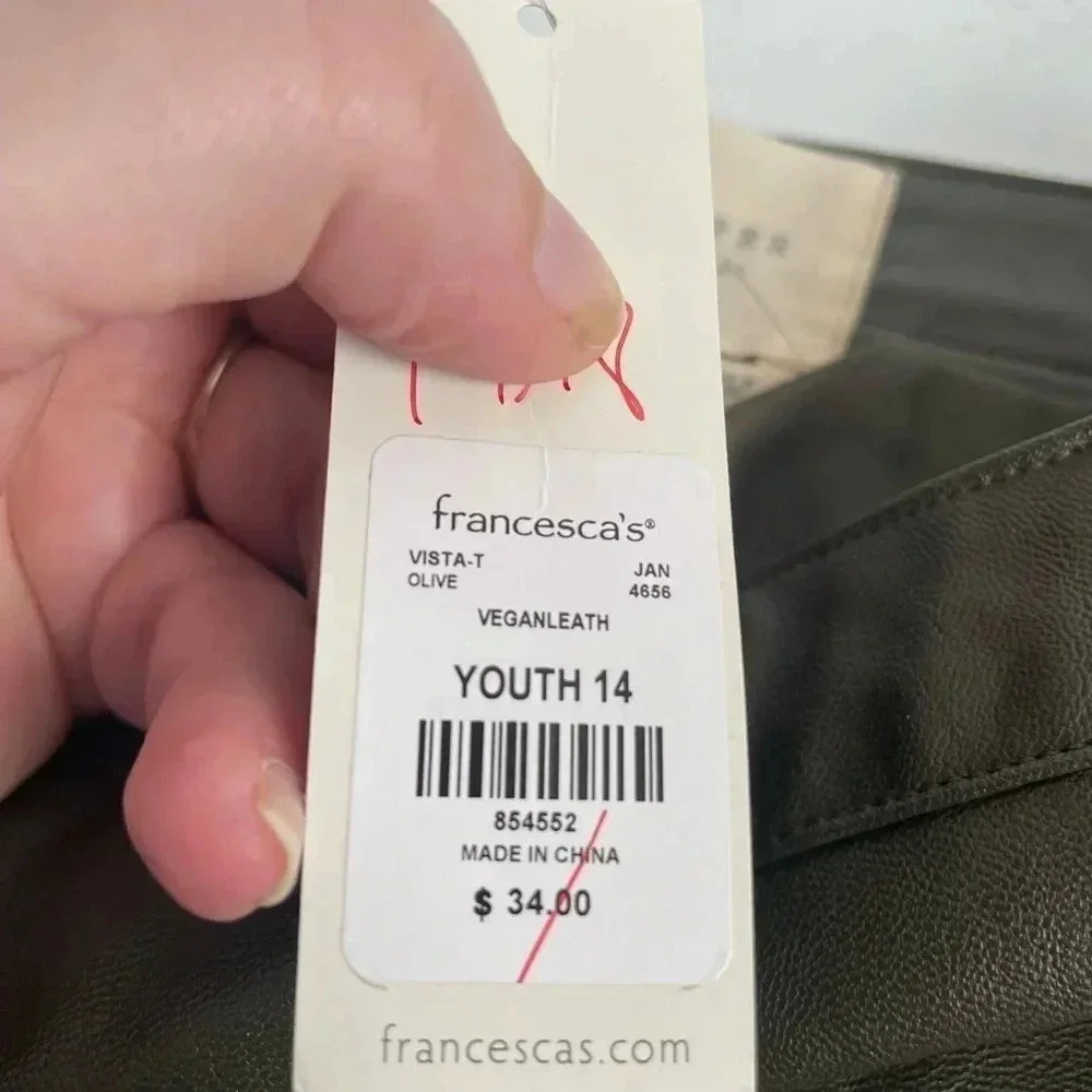 NWT Harper‎ Heritage Vista Tween Francesca’s olive vegan leather mini skirt 0069
